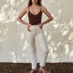 Reformation Cynthia High Rise Straight Leg Linen-Colored Jeans